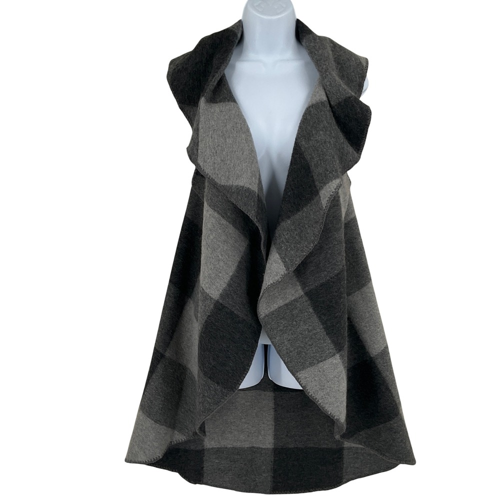 Dillard's ALL Grey Buffalo Plaidβ Wool Cashmere Blend Open Front Draped Vest OS
